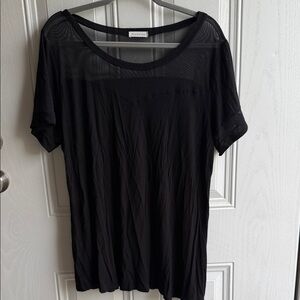 Occasion Black Short-Sleeve Sheer Yoke Women's Top